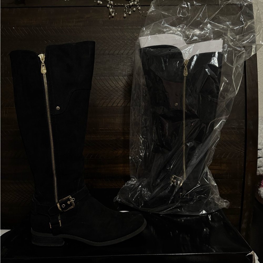 G by Guess Black Ankle Boots with Gold Zipper